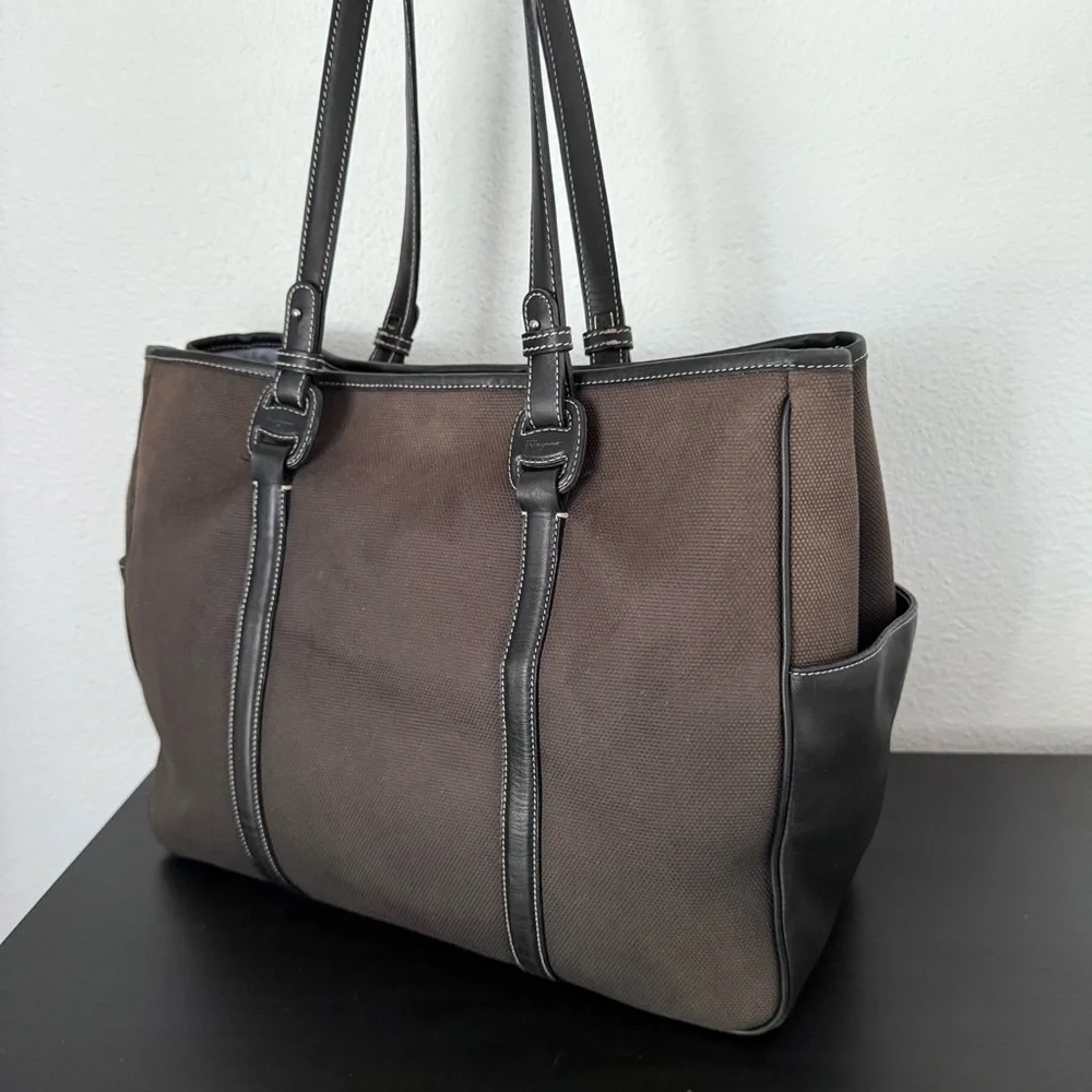 Salvatore Ferragamo Canvas Leather Tote Shoulder Bag